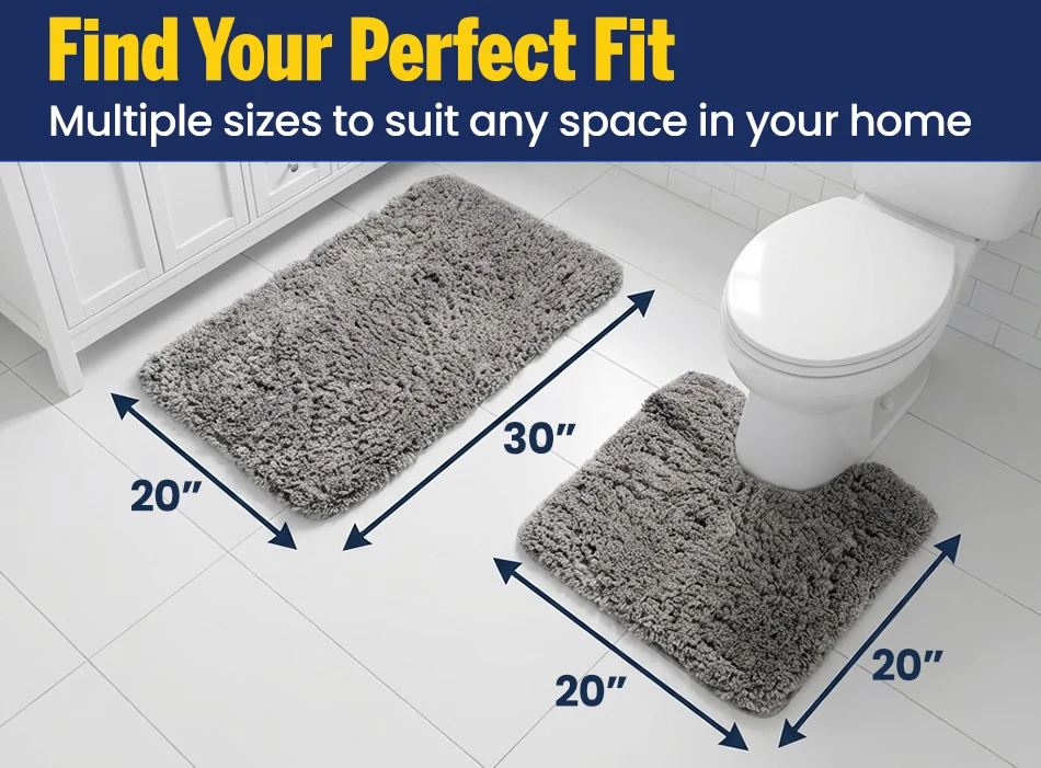 Muddy Mat® Juego de 2 alfombras de baño mullidas, alfombras de microfibra suaves y absorbentes, antideslizantes, de secado rápido y lavables a máquina para suelo, bañera, ducha e inodoro, 20"x30" + 20"x20" en forma de U