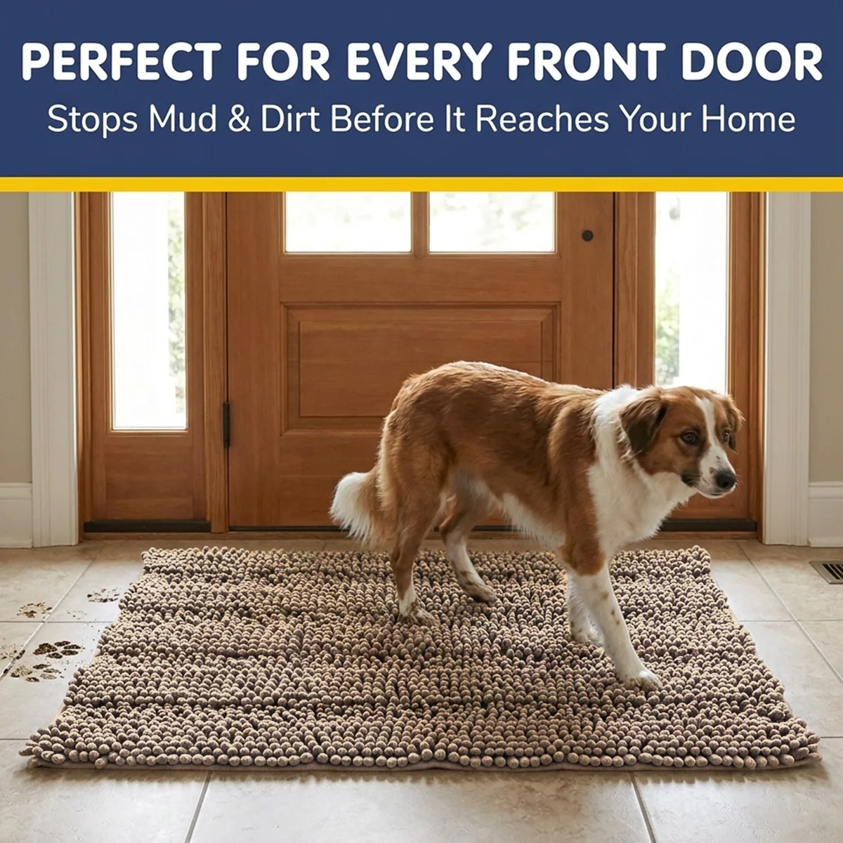 Muddy Mat® StripeMax Golvmatta för hundar med leriga tassar – Tjock plyschig randig chenillematta, Muddy Carpet®, superabsorberande mikrofiber, snabbtorkande, halksäker, tvättbar innematta