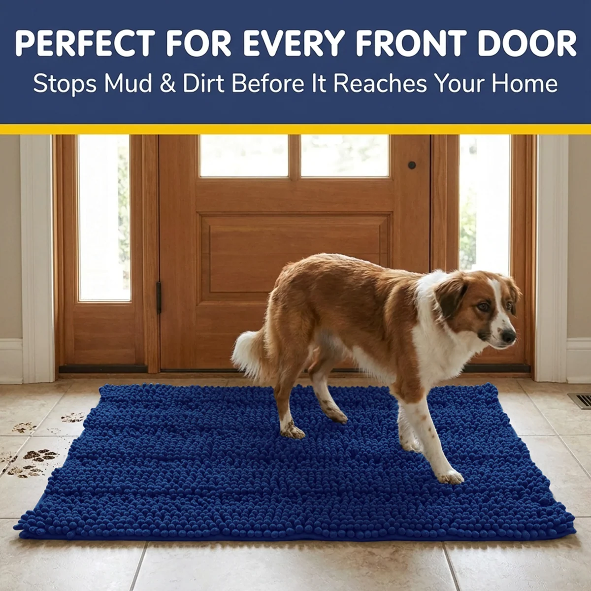 Muddy Mat® StripeMax Golvmatta för hundar med leriga tassar – Tjock plyschig randig chenillematta, Muddy Carpet®, superabsorberande mikrofiber, snabbtorkande, halksäker, tvättbar innematta