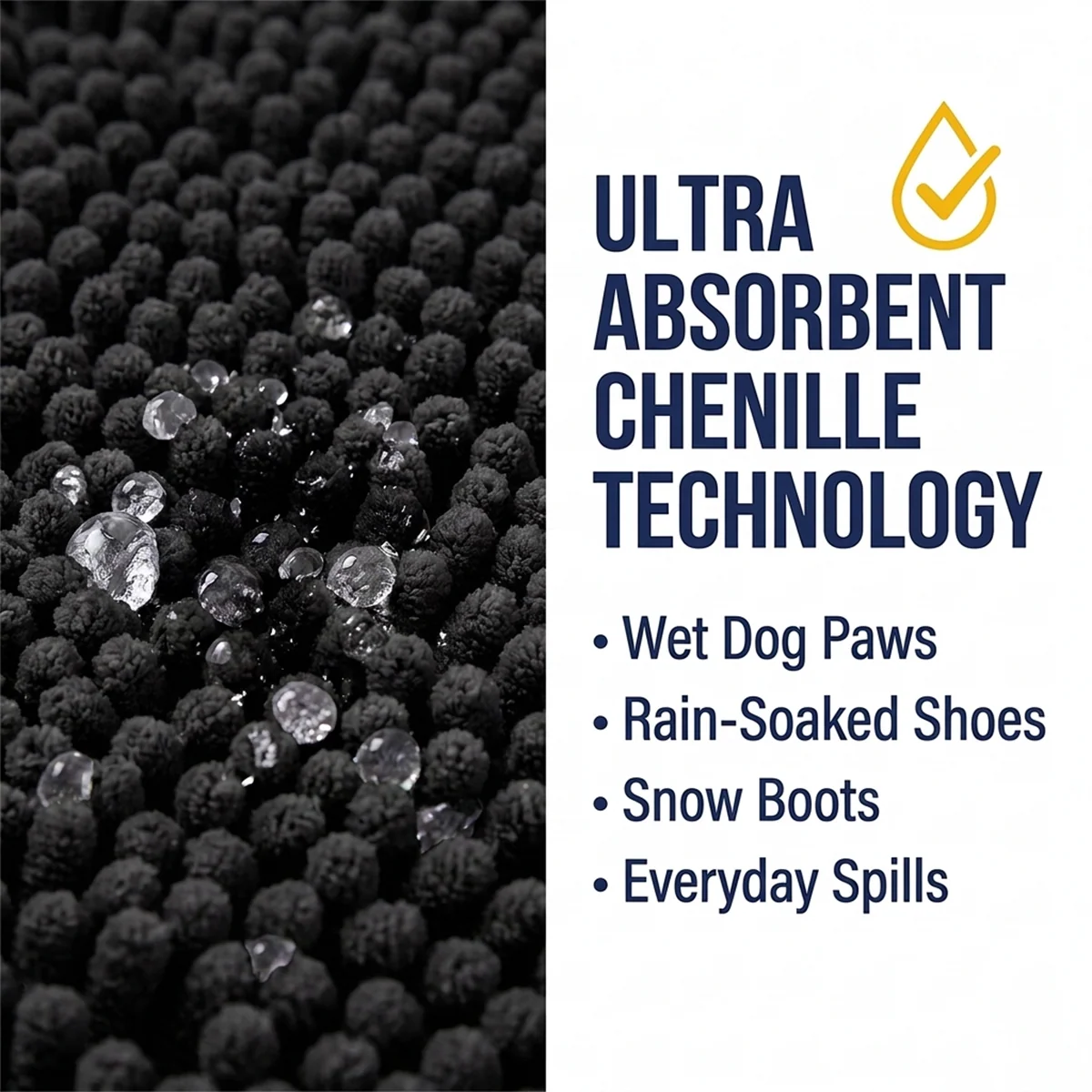 Muddy Mat® DuoMax Hundedørmatte for sølete poter – Absorberende matte med to teksturer chenille inngangsmatte Muddy Carpet®, mikrofiber hurtigtørkende, sklisikker maskinvaskbar innendørsmatte