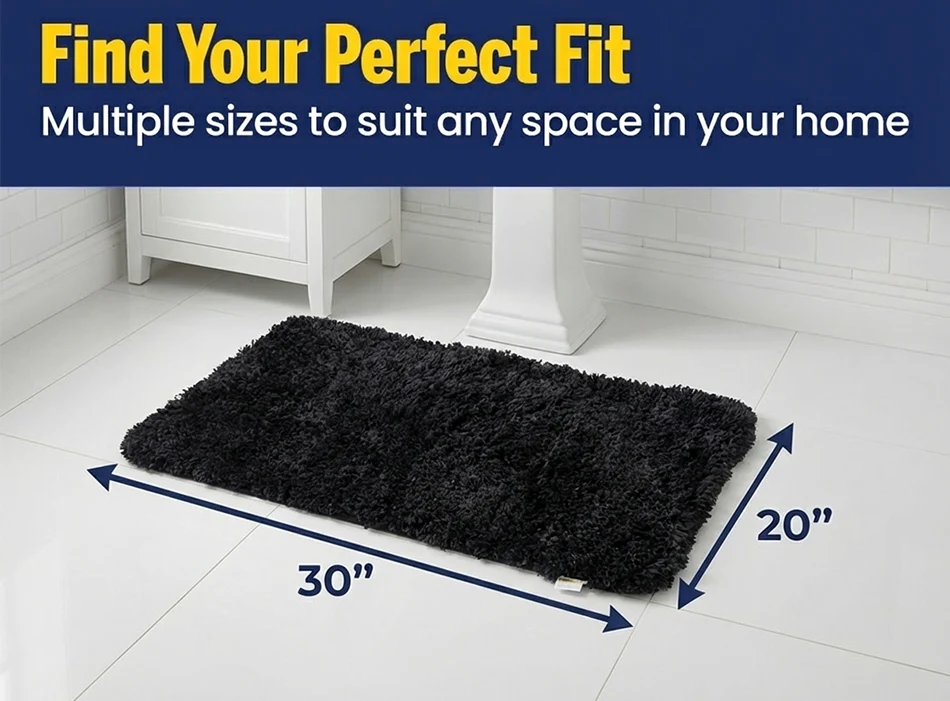 Muddy Mat® Fluffy Bathroom Rug, Soft Absorbent Microfiber Bath Mat, Non Slip, Quick Dry, Machine Washable for Bathroom Floor, Tub, Shower, Toilet and Sink