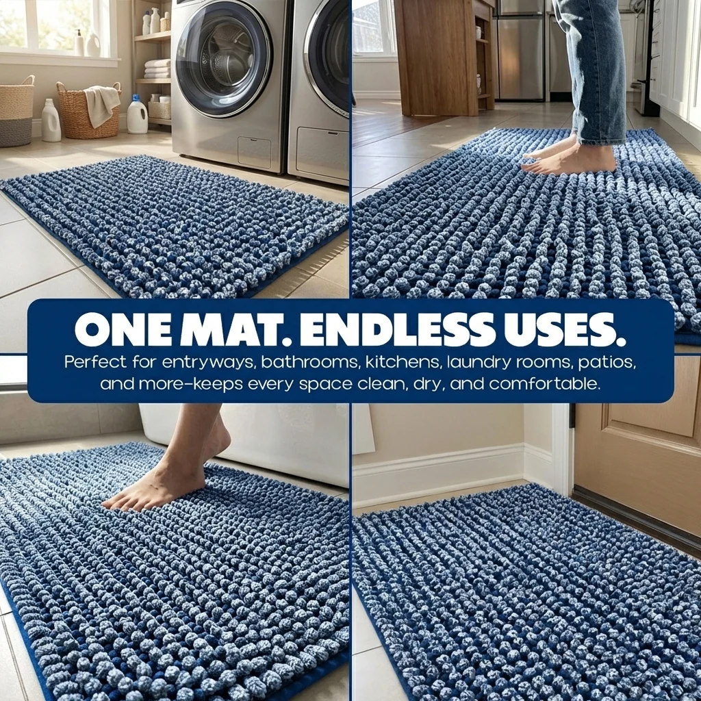 Muddy Mat® Tapis de porte intérieur pour chien T.Max bicolore et tapis de bain – Tapis d'entrée antidérapant en chenille pour pattes boueuses, tapis de porte absorbant et lavable, tapis de bain à séchage rapide