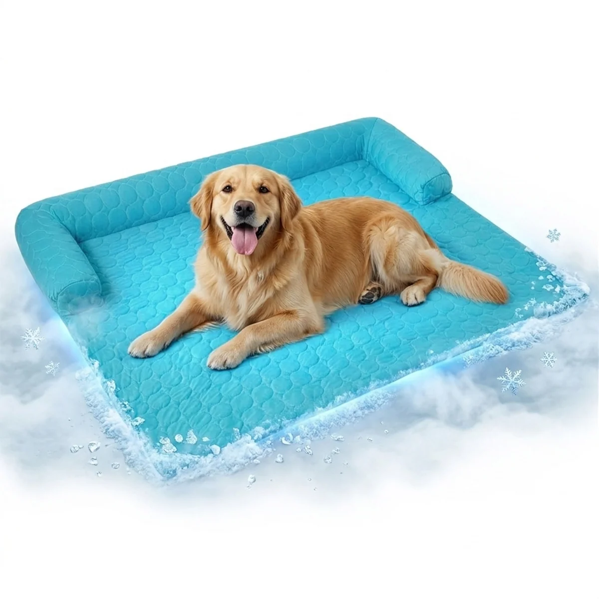 Muddy Mat® Ice Silk kjølende hundeseng med ortopedisk memory foam og bolsterkant, selvkjølende pustende kjæledyrsofa-seng, ekstra bred sofebeskyttelse, sklisikker, avtakbar og maskinvaskbar