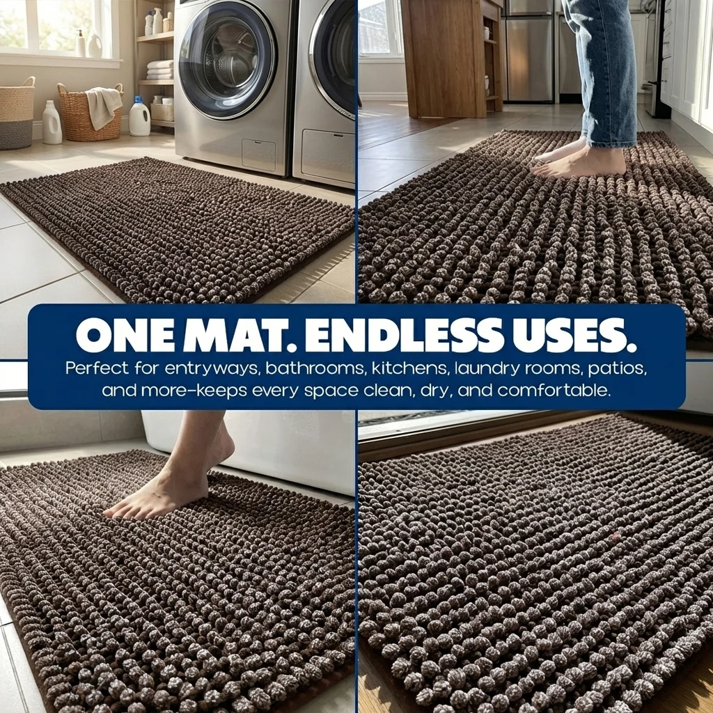 Muddy Mat® Tapis de porte intérieur pour chien T.Max bicolore et tapis de bain – Tapis d'entrée antidérapant en chenille pour pattes boueuses, tapis de porte absorbant et lavable, tapis de bain à séchage rapide