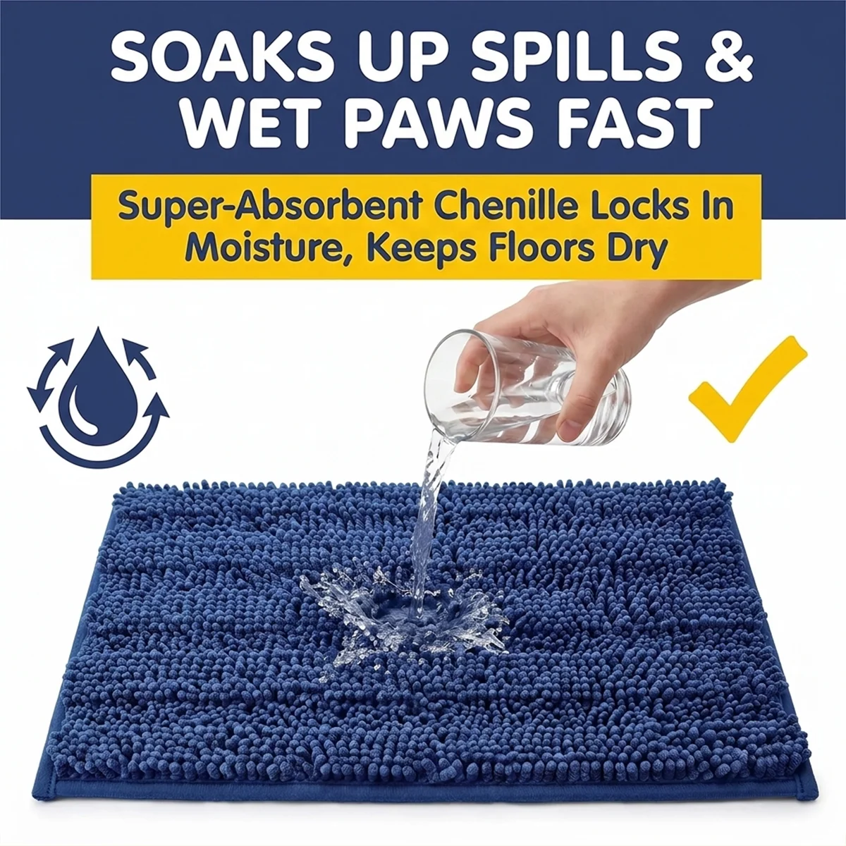 Muddy Mat® StripeMax Golvmatta för hundar med leriga tassar – Tjock plyschig randig chenillematta, Muddy Carpet®, superabsorberande mikrofiber, snabbtorkande, halksäker, tvättbar innematta