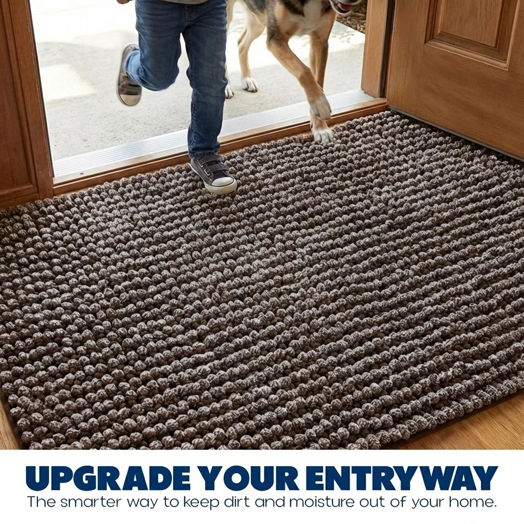 Muddy Mat® Tapis de porte intérieur pour chien T.Max bicolore et tapis de bain – Tapis d'entrée antidérapant en chenille pour pattes boueuses, tapis de porte absorbant et lavable, tapis de bain à séchage rapide