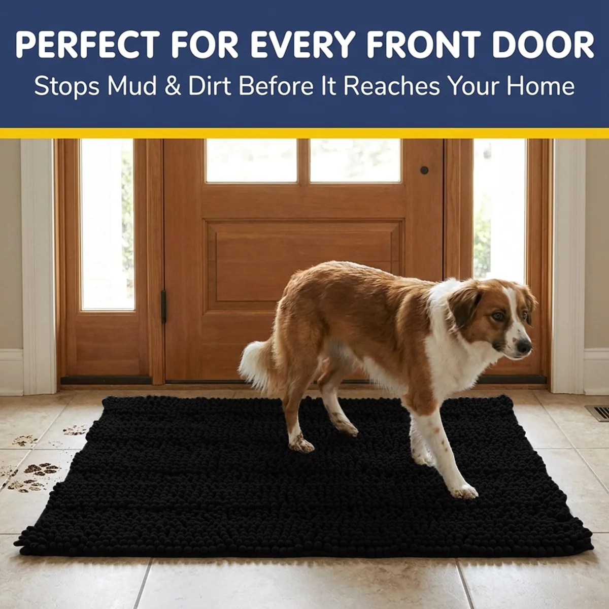 Muddy Mat® StripeMax Golvmatta för hundar med leriga tassar – Tjock plyschig randig chenillematta, Muddy Carpet®, superabsorberande mikrofiber, snabbtorkande, halksäker, tvättbar innematta