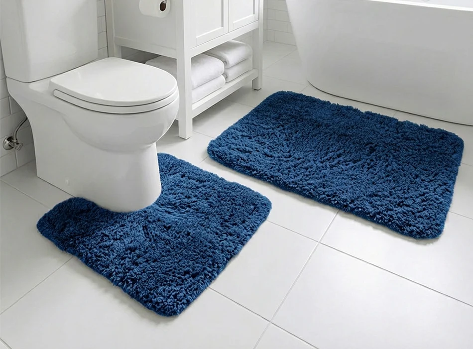 Muddy Mat® Juego de 2 alfombras de baño mullidas, alfombras de microfibra suaves y absorbentes, antideslizantes, de secado rápido y lavables a máquina para suelo, bañera, ducha e inodoro, 20"x30" + 20"x20" en forma de U