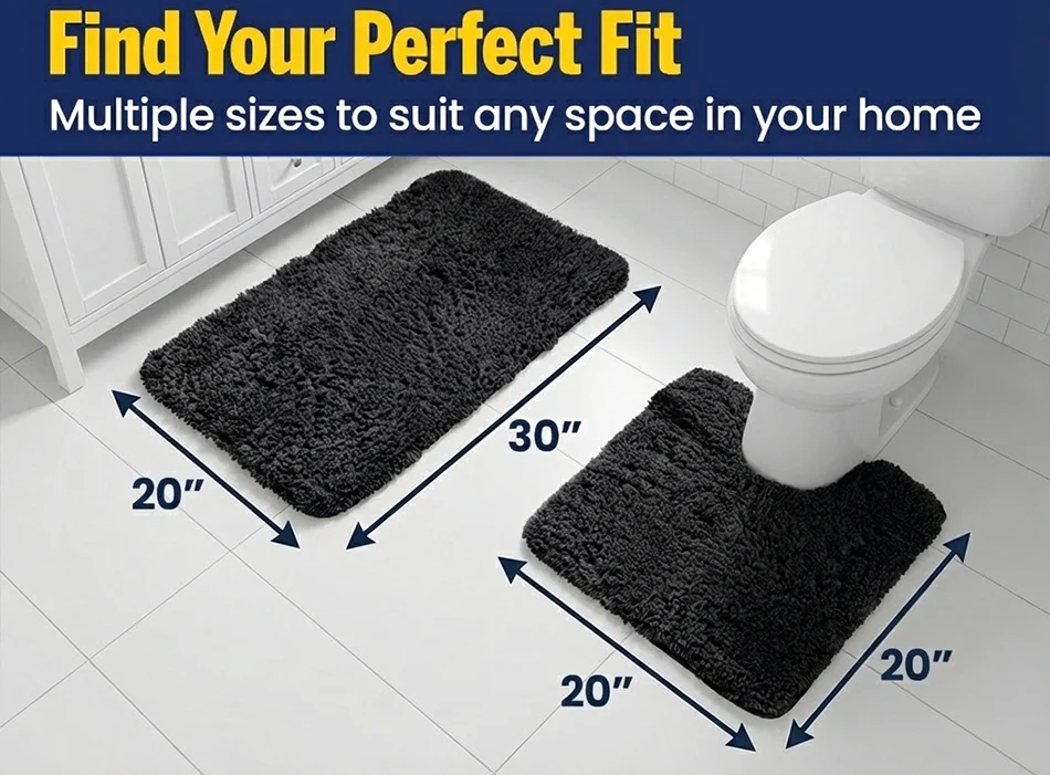 Muddy Mat® Juego de 2 alfombras de baño mullidas, alfombras de microfibra suaves y absorbentes, antideslizantes, de secado rápido y lavables a máquina para suelo, bañera, ducha e inodoro, 20"x30" + 20"x20" en forma de U