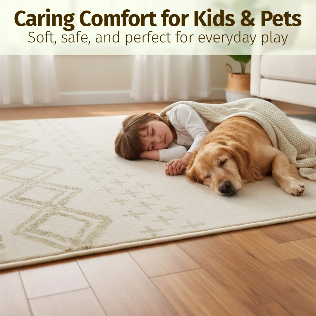 Muddy Mat Tribal Washable Area Rug - Soft Low Pile Non Slip Carpet for Living Room, Bedroom and Dining Room