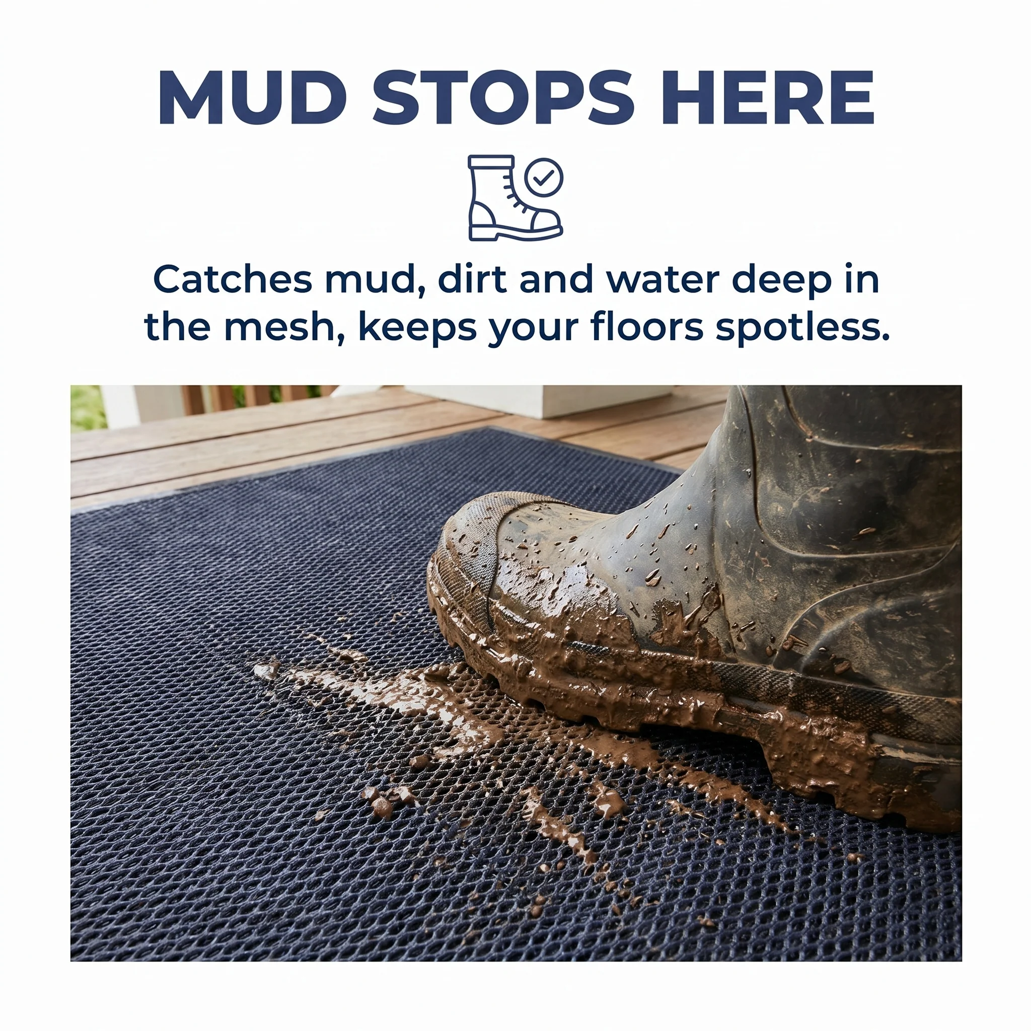 Muddy Mat® Tapete de puerta exterior 3D resistente Meshy Mat con estampado