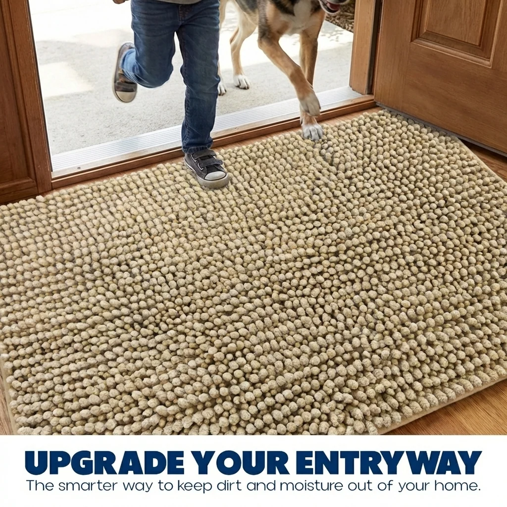 Muddy Mat® Tapis de porte intérieur pour chien T.Max bicolore et tapis de bain – Tapis d'entrée antidérapant en chenille pour pattes boueuses, tapis de porte absorbant et lavable, tapis de bain à séchage rapide