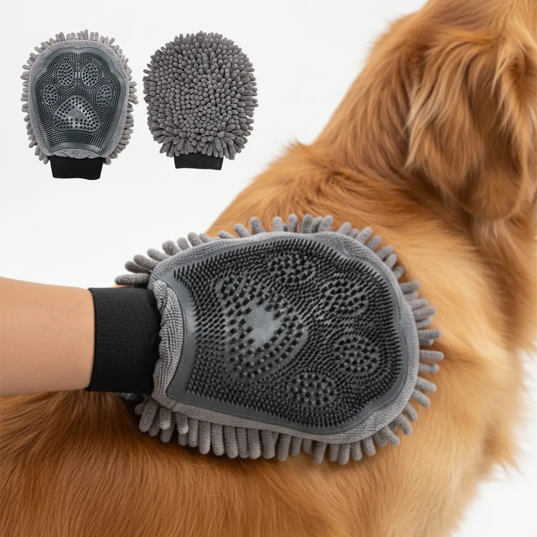 Muddy Mat® Dog Washing Gloves Dual-Sided Grooming Mitt with TPR Brush and Chenille Microfiber