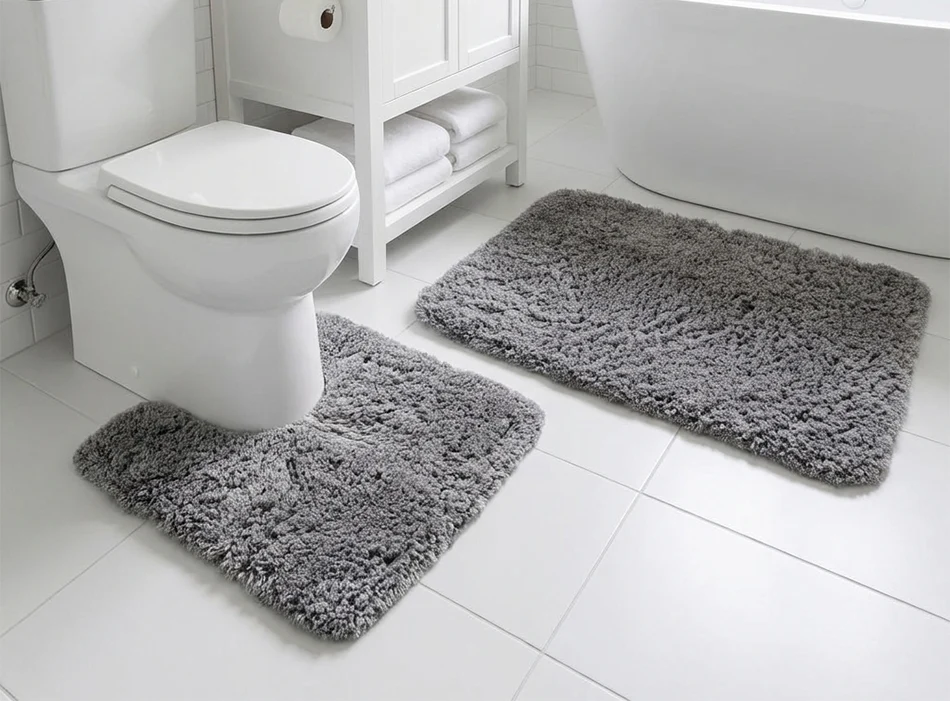 Muddy Mat® Juego de 2 alfombras de baño mullidas, alfombras de microfibra suaves y absorbentes, antideslizantes, de secado rápido y lavables a máquina para suelo, bañera, ducha e inodoro, 20"x30" + 20"x20" en forma de U