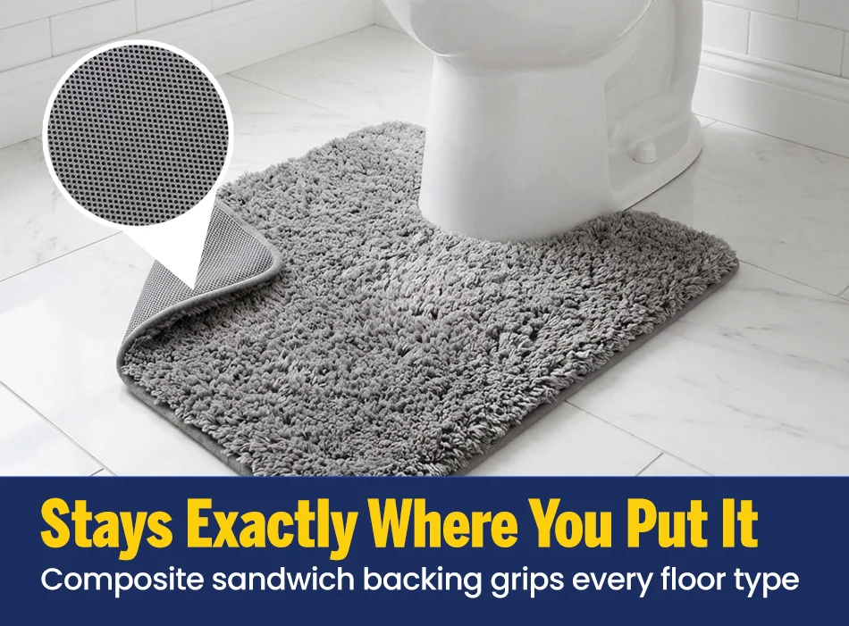 Muddy Mat® Juego de 2 alfombras de baño mullidas, alfombras de microfibra suaves y absorbentes, antideslizantes, de secado rápido y lavables a máquina para suelo, bañera, ducha e inodoro, 20"x30" + 20"x20" en forma de U
