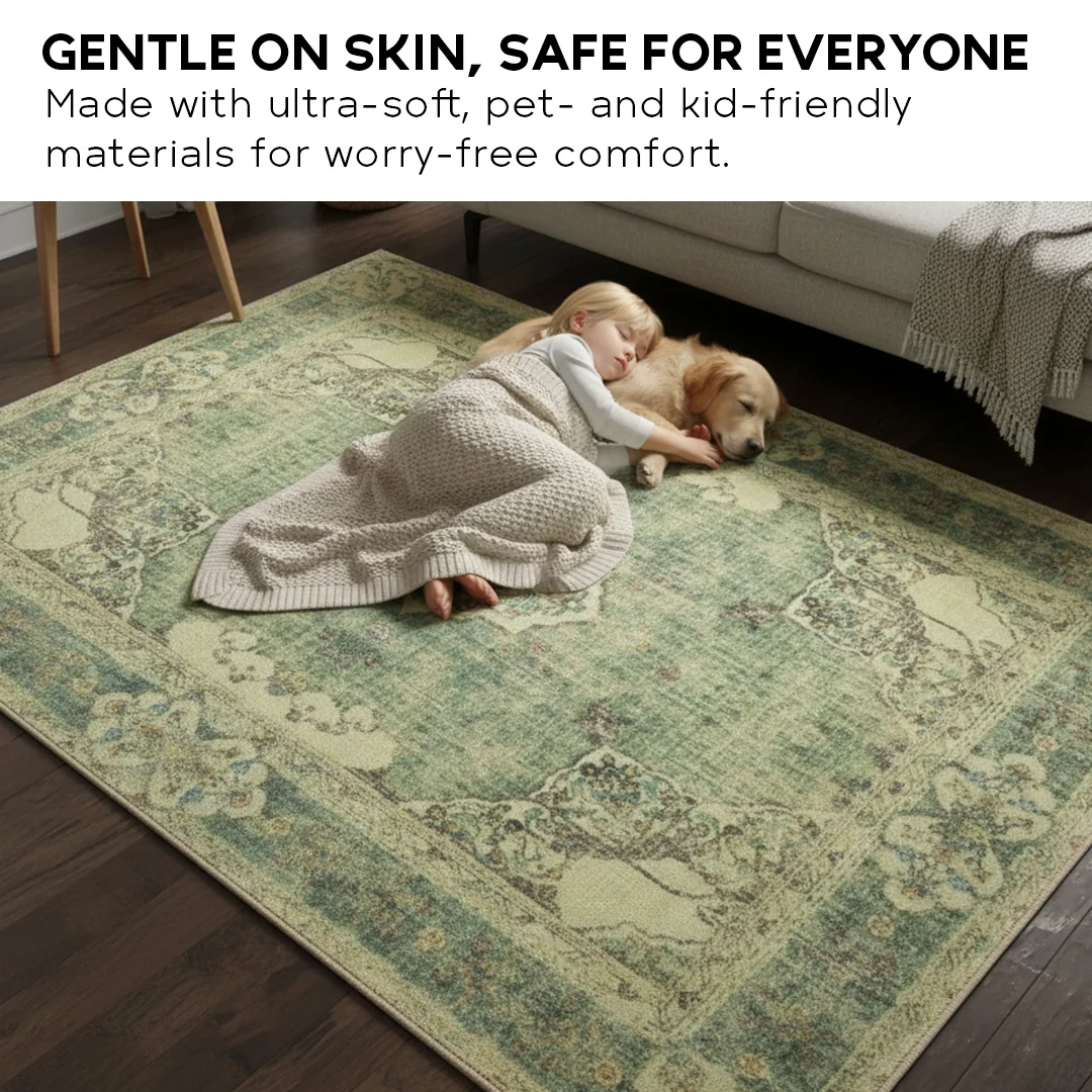 Majestic Soft Low Pile Washable Area Rug, Non Slip for Living Room