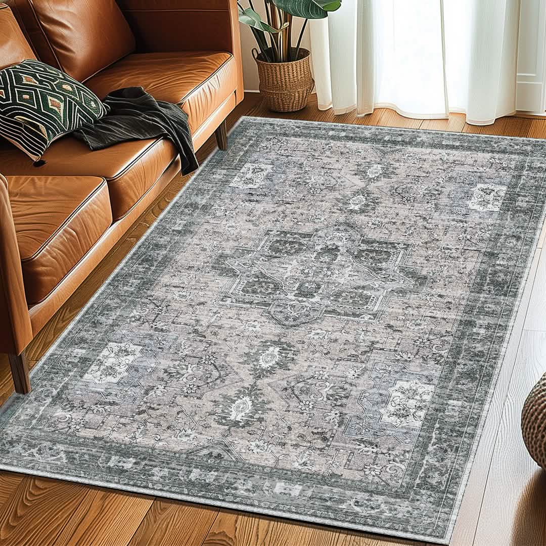 Muddy Carpet Blue Bell Washable Area Rug, Soft Low Pile and Foldable