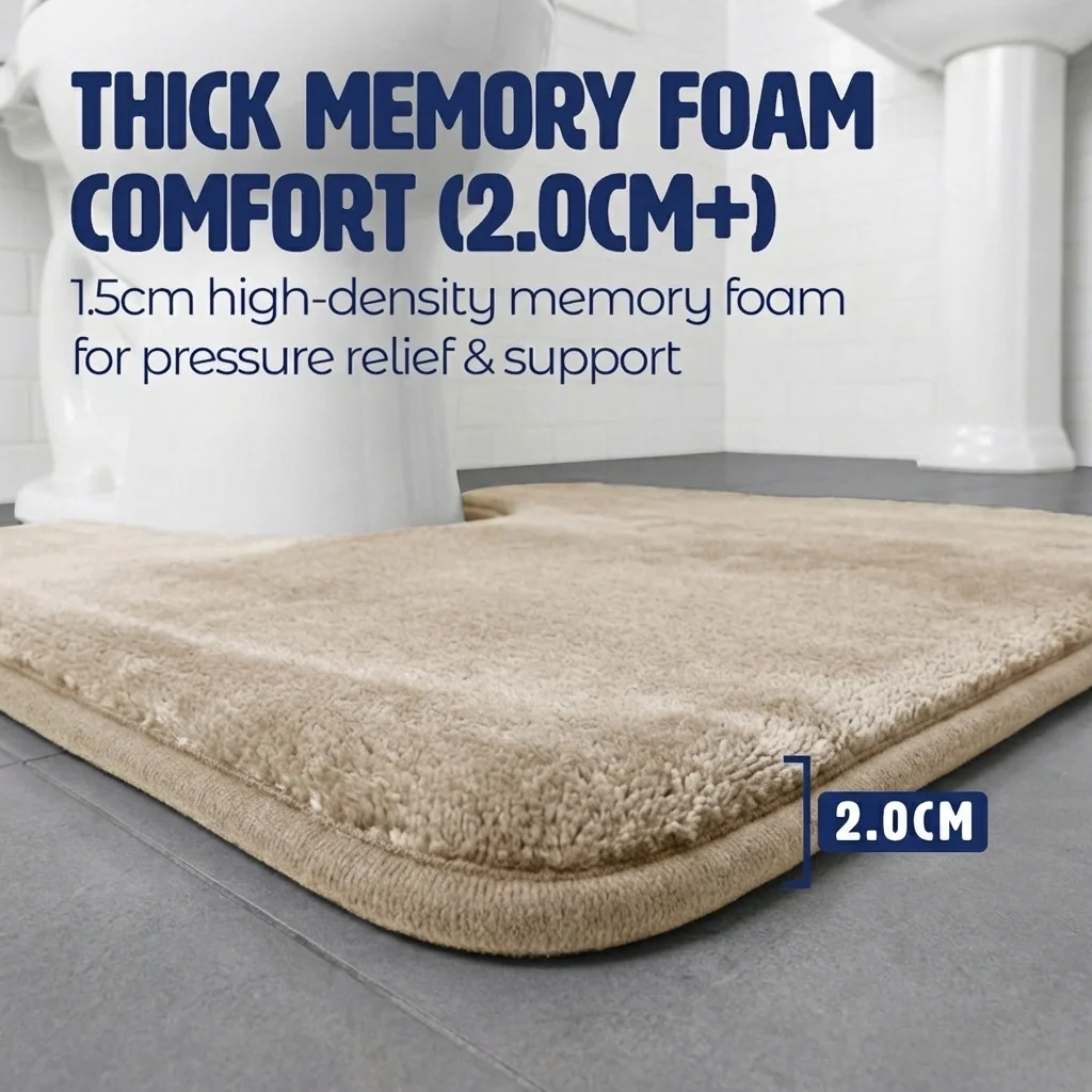 Muddy Mat® Memory Foam Bath Mat Set 2 Piece – Velvet Soft Non Slip Bathroom Rugs Set, Thick Absorbent Washable Bath Mats for Bathroom Floor and Shower, 20"x30" + 20"x20" U-Shaped
