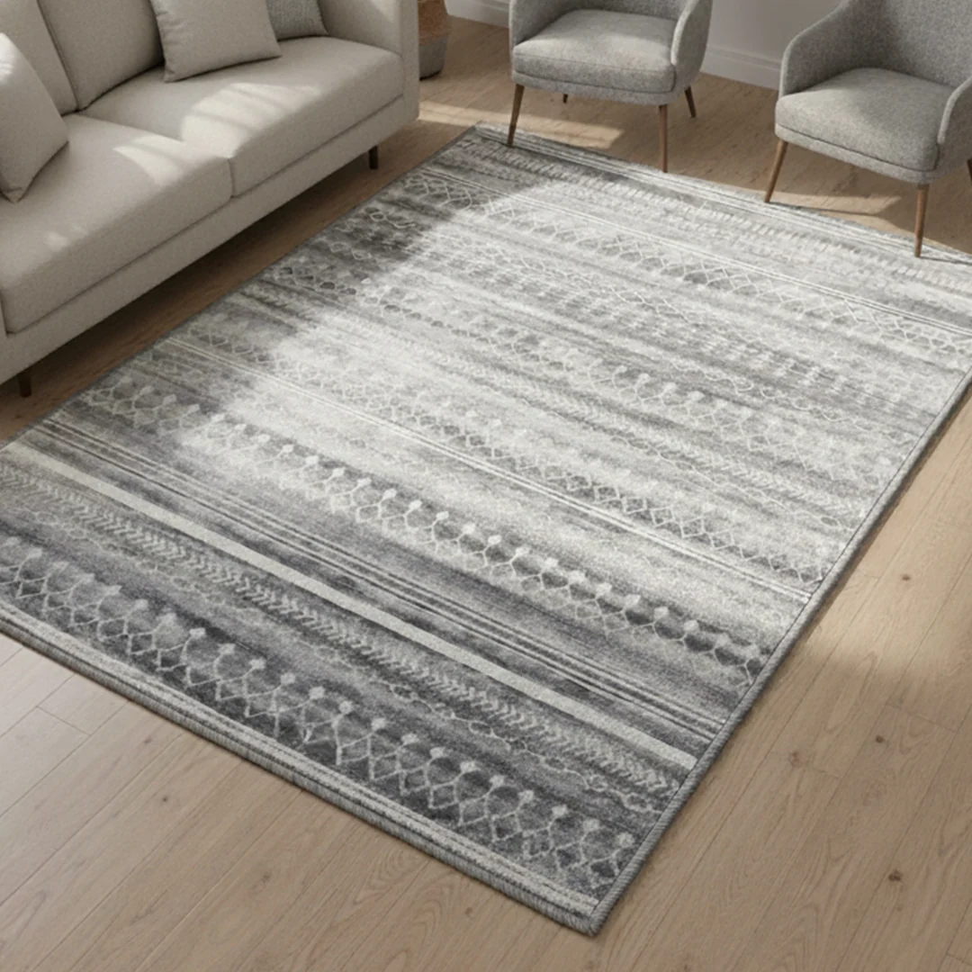 Greyline Washable Area Rug, Modern Soft Low Pile Carpet, Non Slip and Pet Friendly for Home