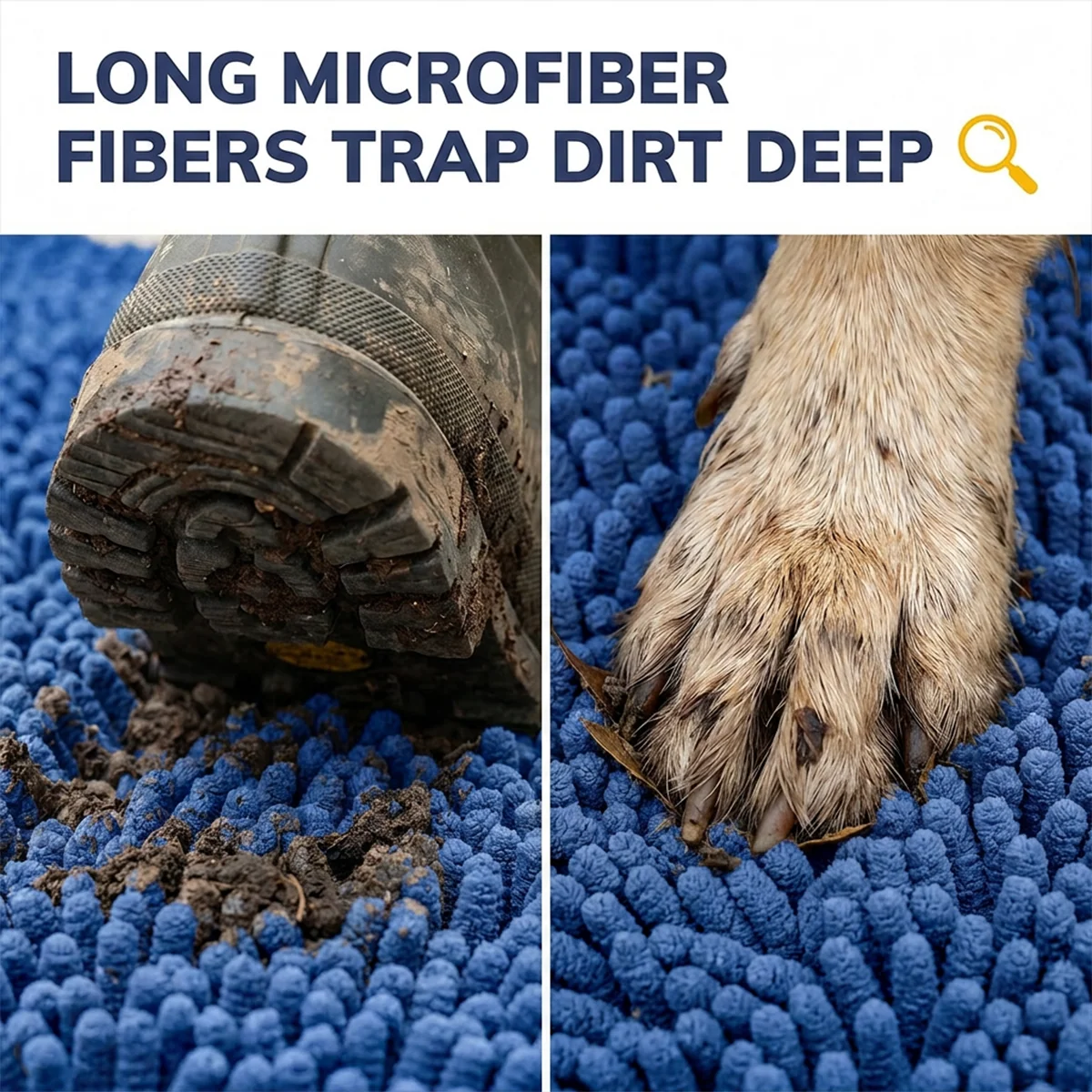 Muddy Mat® DuoMax Hundedørmatte for sølete poter – Absorberende matte med to teksturer chenille inngangsmatte Muddy Carpet®, mikrofiber hurtigtørkende, sklisikker maskinvaskbar innendørsmatte
