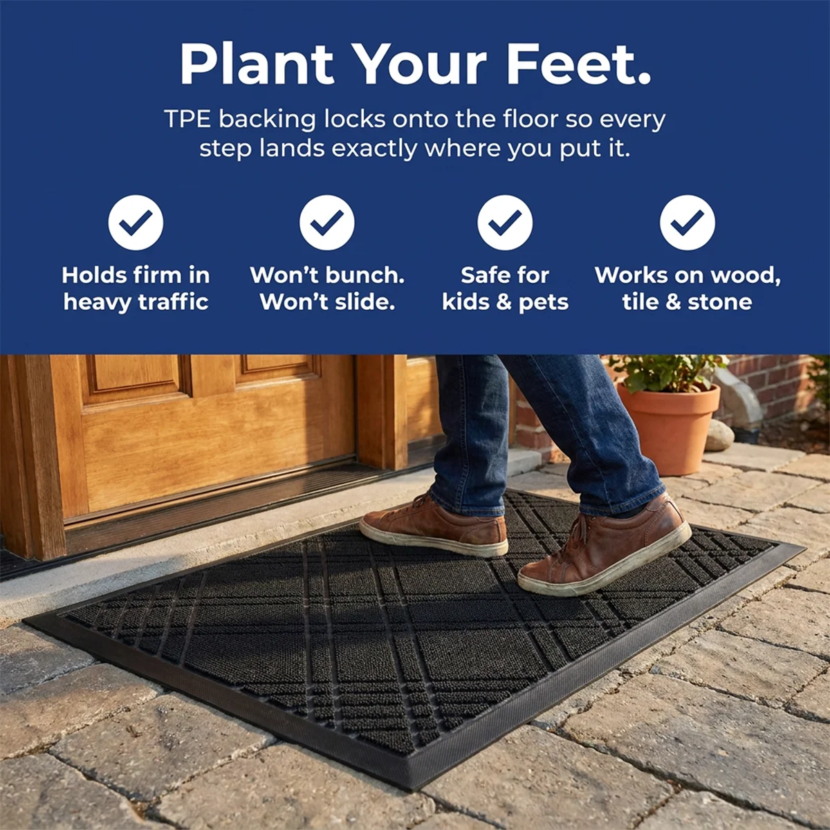 Muddy Mat® Tapete de puerta exterior 3D resistente Meshy Mat con estampado