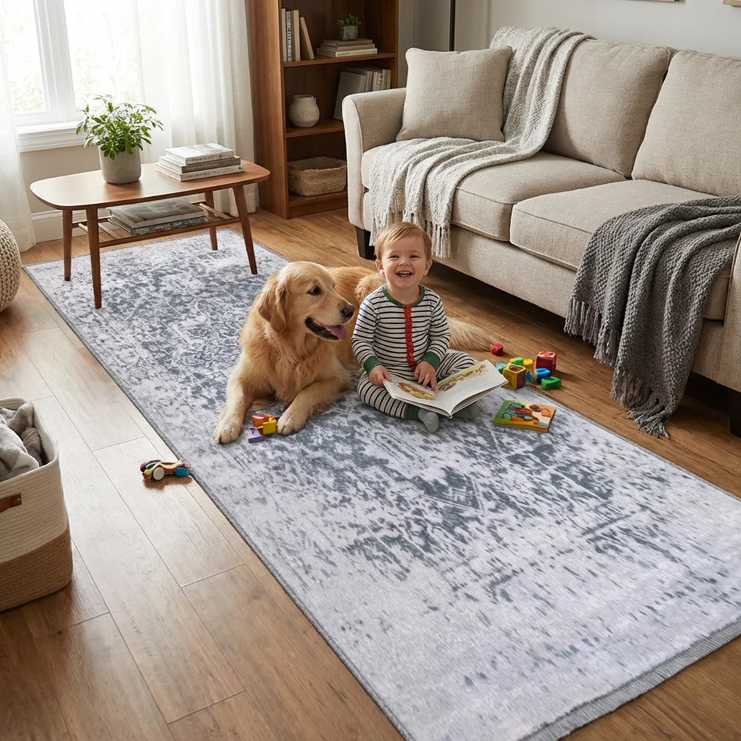 Alfombra lavable Muddy Mat Frostbell - de pelo bajo suave y antideslizante para sala de estar, dormitorio y comedor