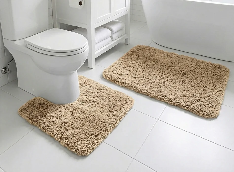 Muddy Mat® Juego de 2 alfombras de baño mullidas, alfombras de microfibra suaves y absorbentes, antideslizantes, de secado rápido y lavables a máquina para suelo, bañera, ducha e inodoro, 20"x30" + 20"x20" en forma de U