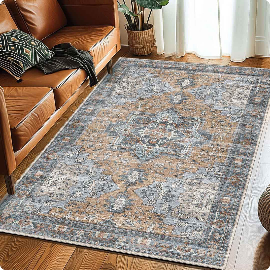 Muddy Carpet Coral Washable Area Rug with Non Slip Backing for Living Room