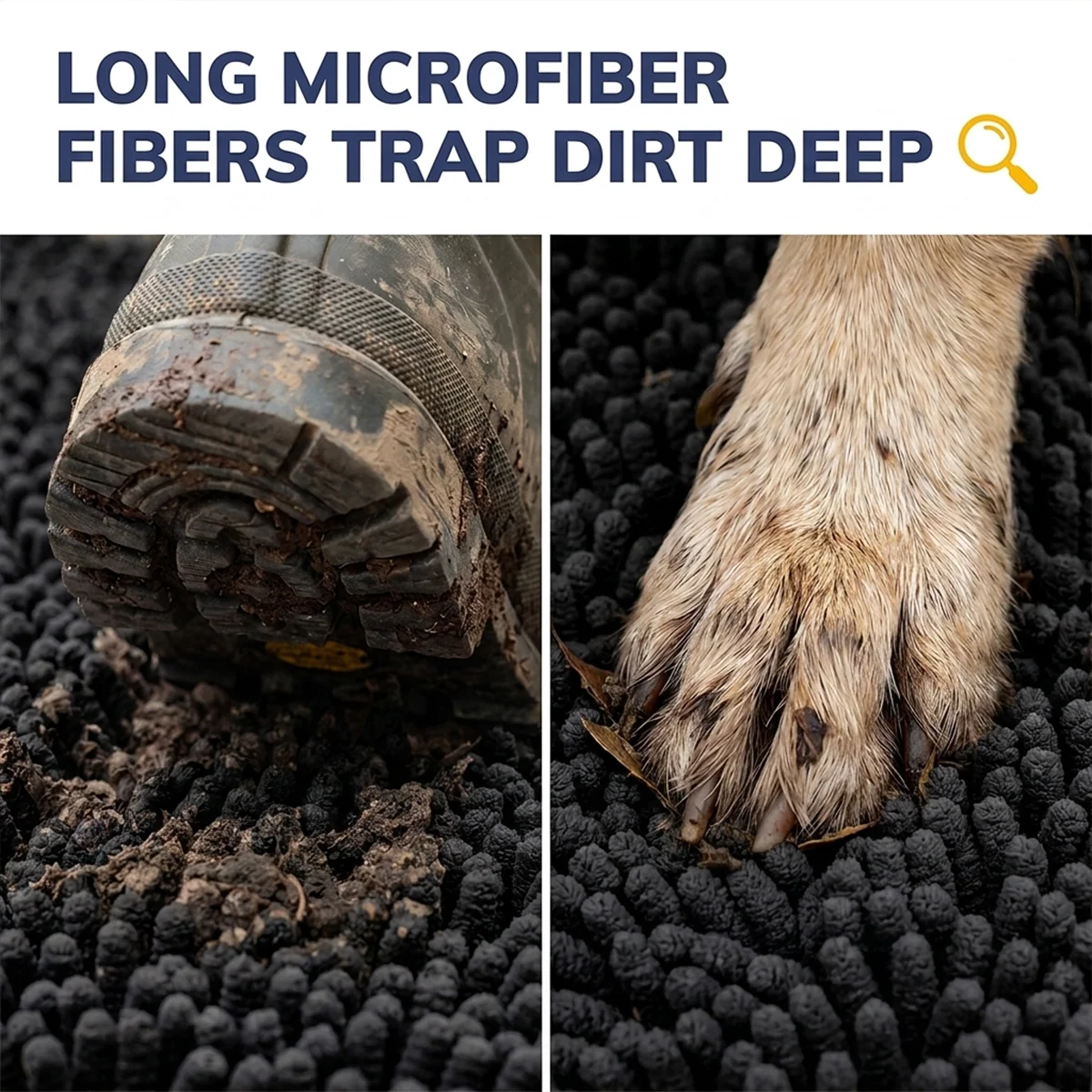 Muddy Mat® DuoMax Hundedørmatte for sølete poter – Absorberende matte med to teksturer chenille inngangsmatte Muddy Carpet®, mikrofiber hurtigtørkende, sklisikker maskinvaskbar innendørsmatte