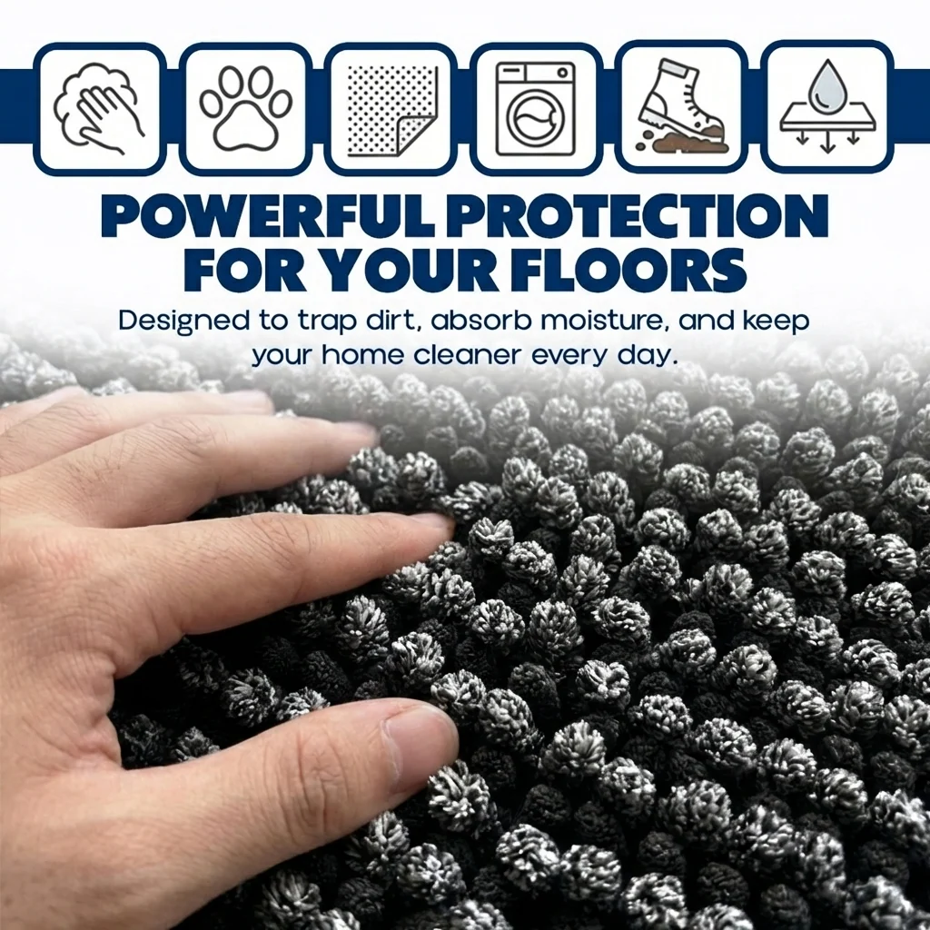 Muddy Mat® Tapis de porte intérieur pour chien T.Max bicolore et tapis de bain – Tapis d'entrée antidérapant en chenille pour pattes boueuses, tapis de porte absorbant et lavable, tapis de bain à séchage rapide