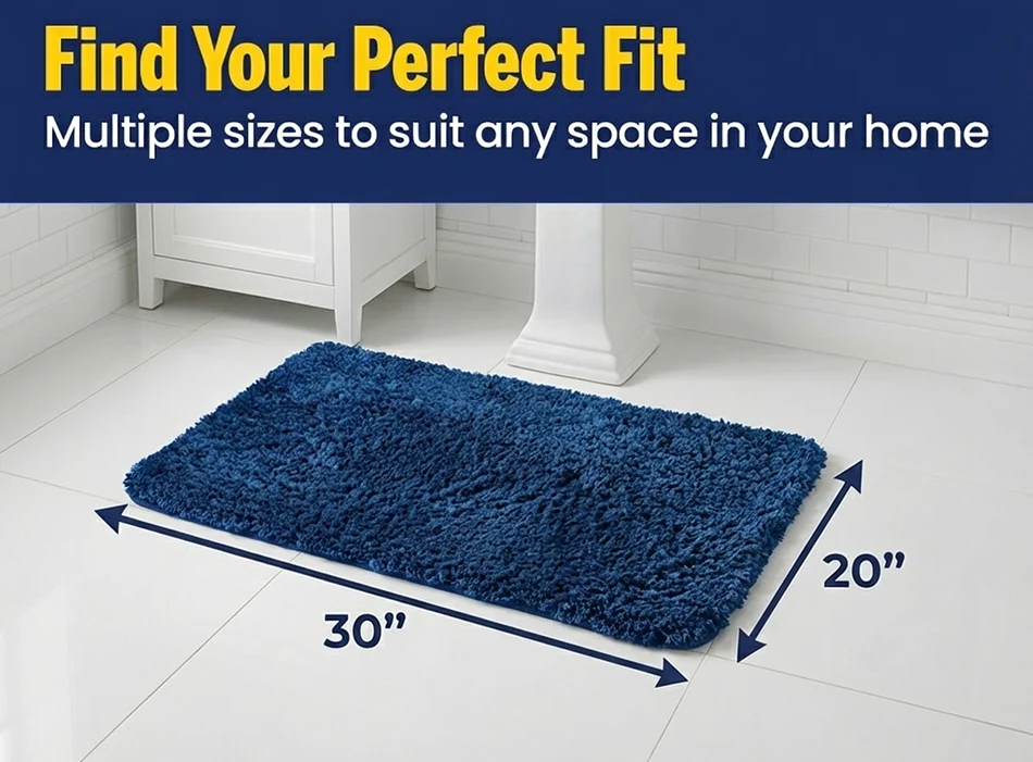 Muddy Mat® Fluffy Bathroom Rug, Soft Absorbent Microfiber Bath Mat, Non Slip, Quick Dry, Machine Washable for Bathroom Floor, Tub, Shower, Toilet and Sink