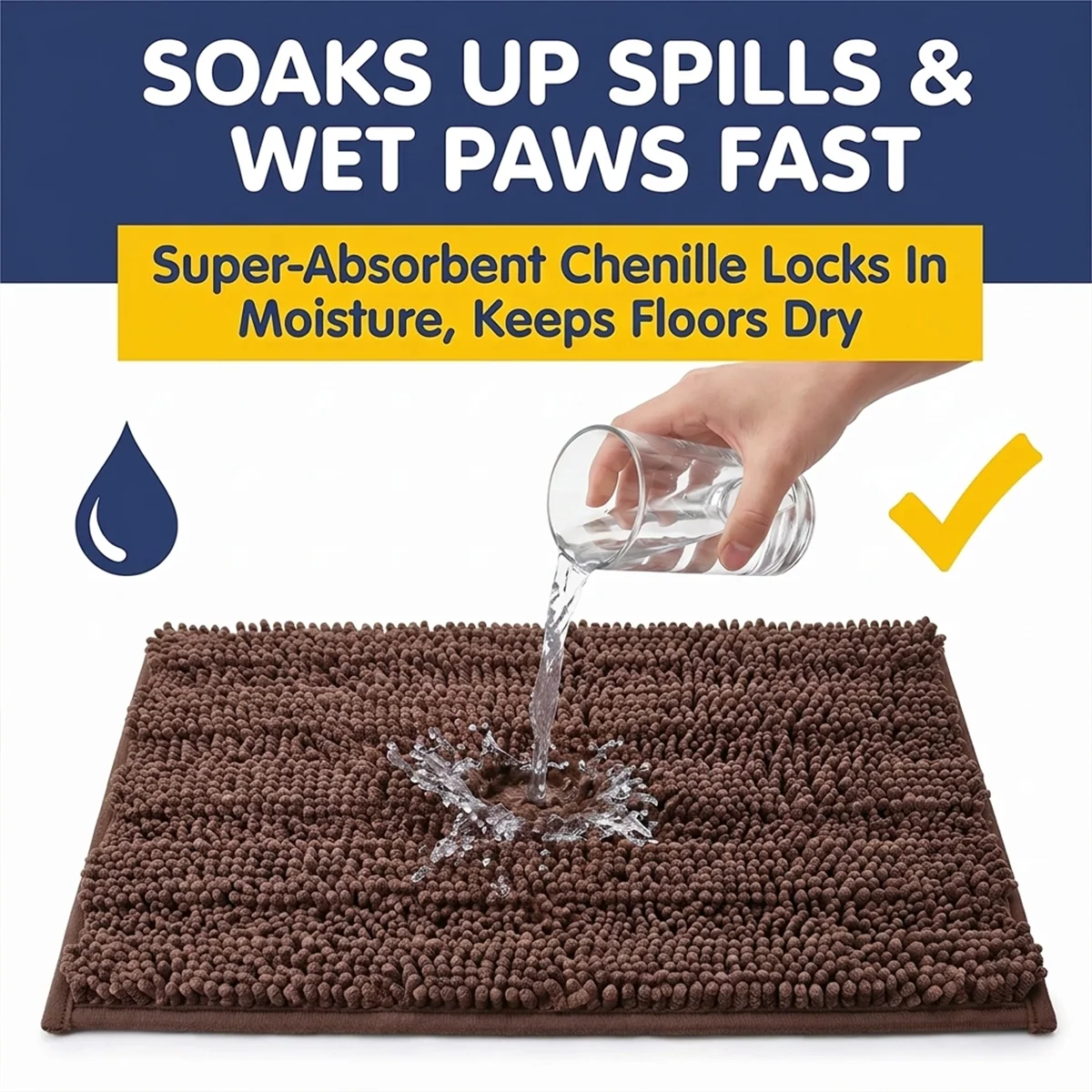 Muddy Mat® StripeMax Golvmatta för hundar med leriga tassar – Tjock plyschig randig chenillematta, Muddy Carpet®, superabsorberande mikrofiber, snabbtorkande, halksäker, tvättbar innematta