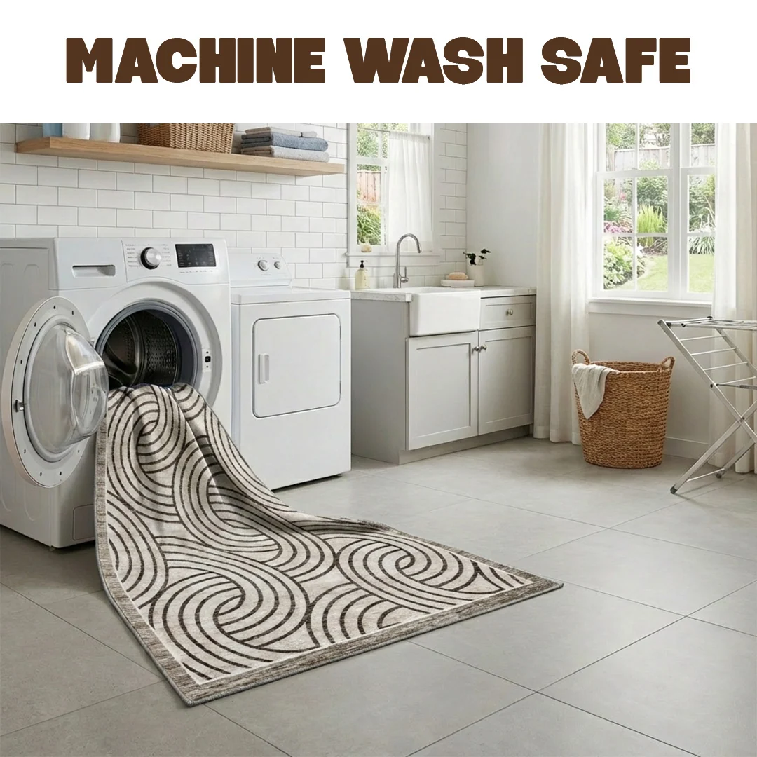 Orbit Washable Area Rug from Muddy Carpet, Soft Low Pile and Non Slip for Busy Living Rooms and Bedrooms