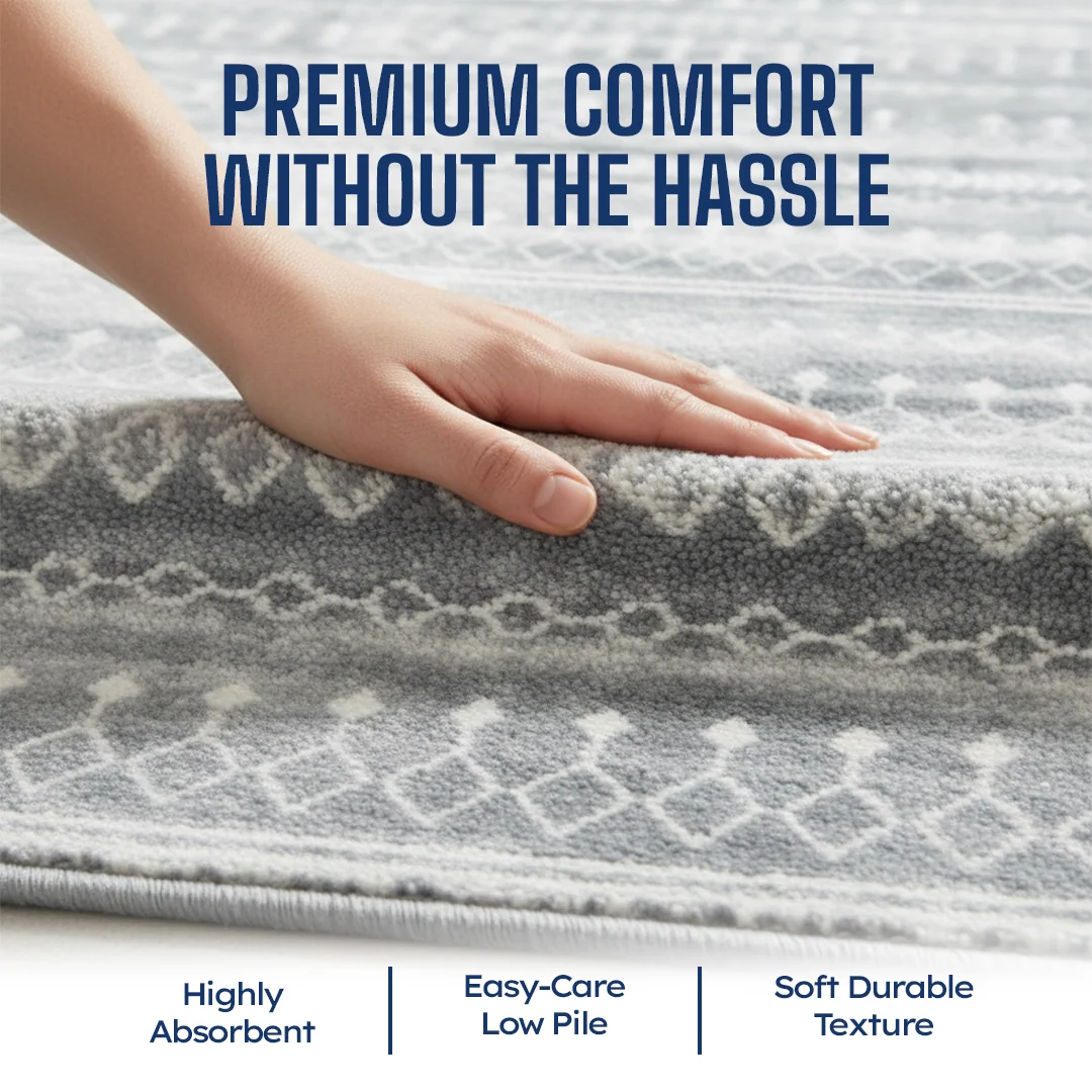 Greyline Washable Area Rug, Modern Soft Low Pile Carpet, Non Slip and Pet Friendly for Home
