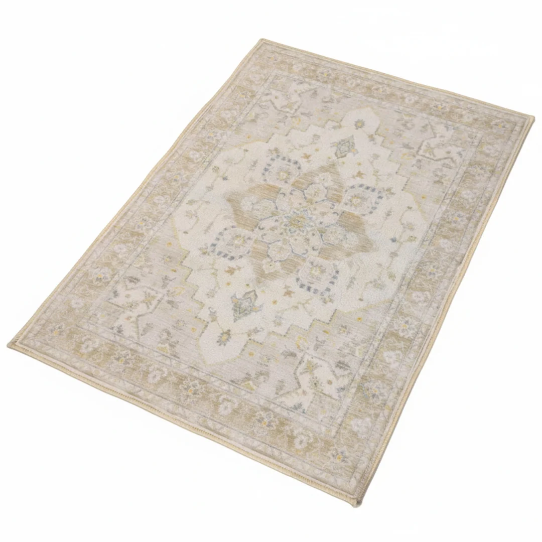 Champagne Washable Area Rug, Waterproof Soft Low Pile Carpet, Foldable and Pet Friendly