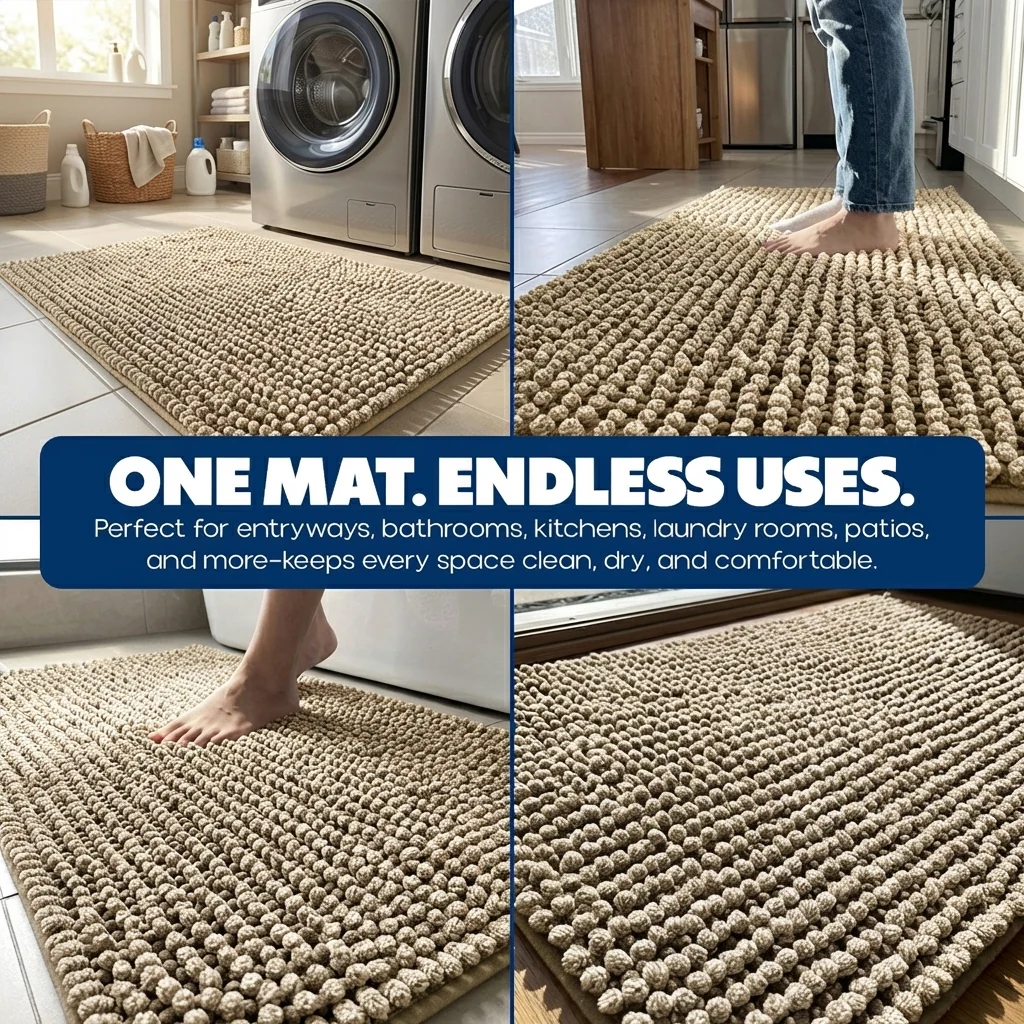 Muddy Mat® Tapis de porte intérieur pour chien T.Max bicolore et tapis de bain – Tapis d'entrée antidérapant en chenille pour pattes boueuses, tapis de porte absorbant et lavable, tapis de bain à séchage rapide