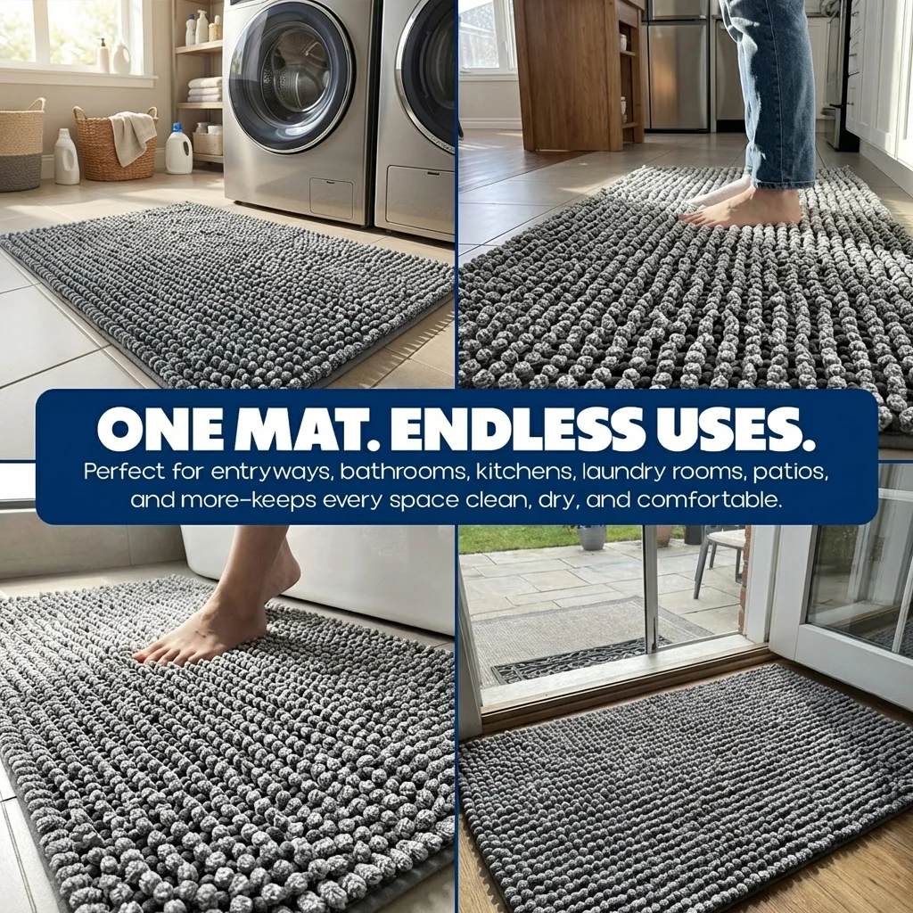 Muddy Mat® Tapis de porte intérieur pour chien T.Max bicolore et tapis de bain – Tapis d'entrée antidérapant en chenille pour pattes boueuses, tapis de porte absorbant et lavable, tapis de bain à séchage rapide