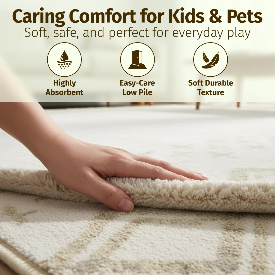 Muddy Mat Tribal Washable Area Rug - Soft Low Pile Non Slip Carpet for Living Room, Bedroom and Dining Room