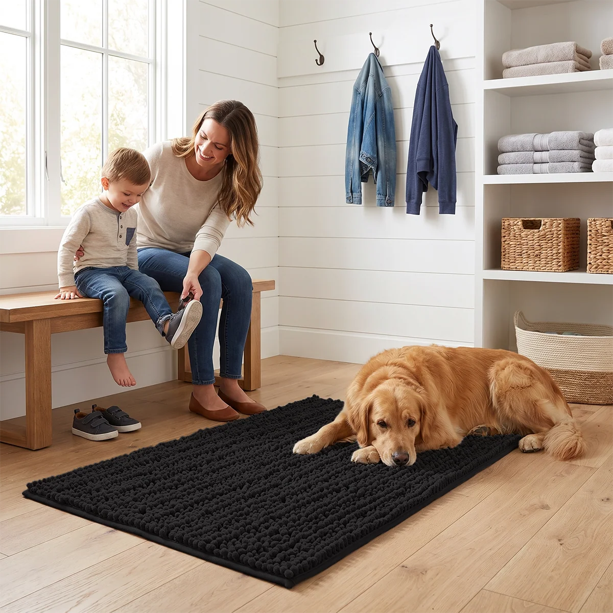 Muddy Mat® DuoMax Hundedørmatte for sølete poter – Absorberende matte med to teksturer chenille inngangsmatte Muddy Carpet®, mikrofiber hurtigtørkende, sklisikker maskinvaskbar innendørsmatte