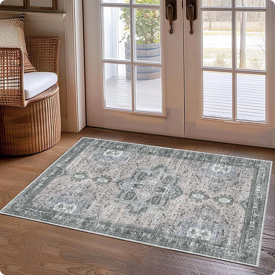 Muddy Carpet Blue Bell Washable Area Rug, Soft Low Pile and Foldable