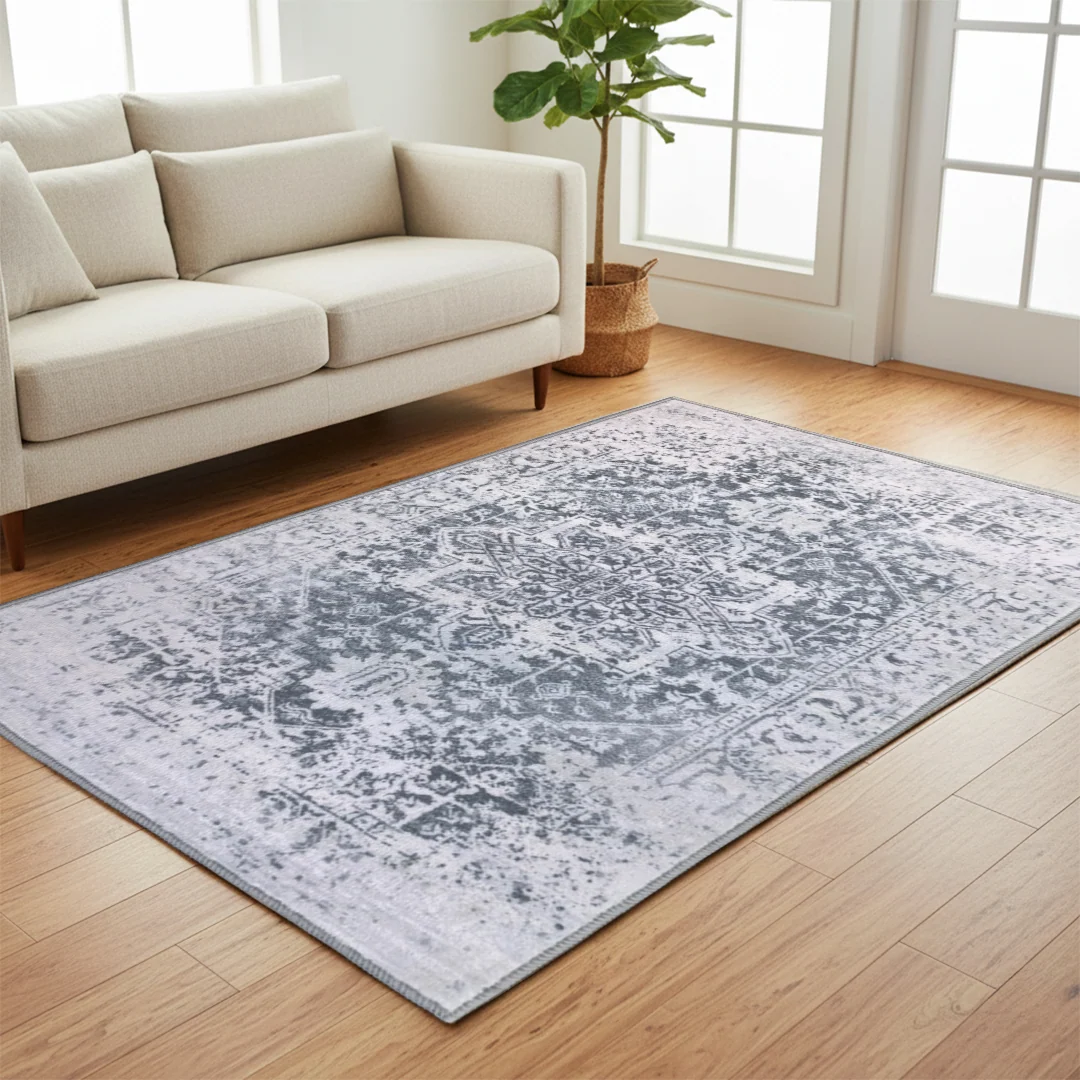 Alfombra lavable Muddy Mat Frostbell - de pelo bajo suave y antideslizante para sala de estar, dormitorio y comedor