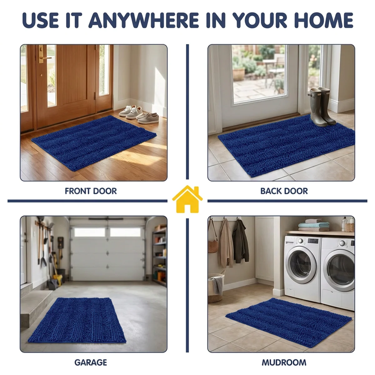 Muddy Mat® StripeMax Golvmatta för hundar med leriga tassar – Tjock plyschig randig chenillematta, Muddy Carpet®, superabsorberande mikrofiber, snabbtorkande, halksäker, tvättbar innematta