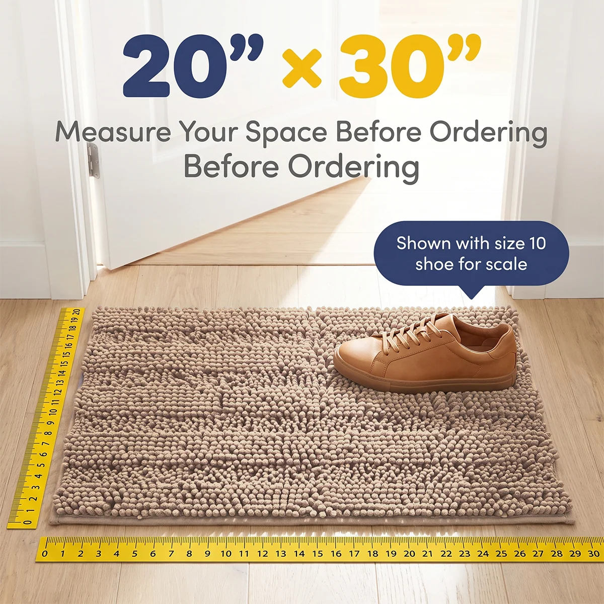 Muddy Mat® StripeMax Golvmatta för hundar med leriga tassar – Tjock plyschig randig chenillematta, Muddy Carpet®, superabsorberande mikrofiber, snabbtorkande, halksäker, tvättbar innematta