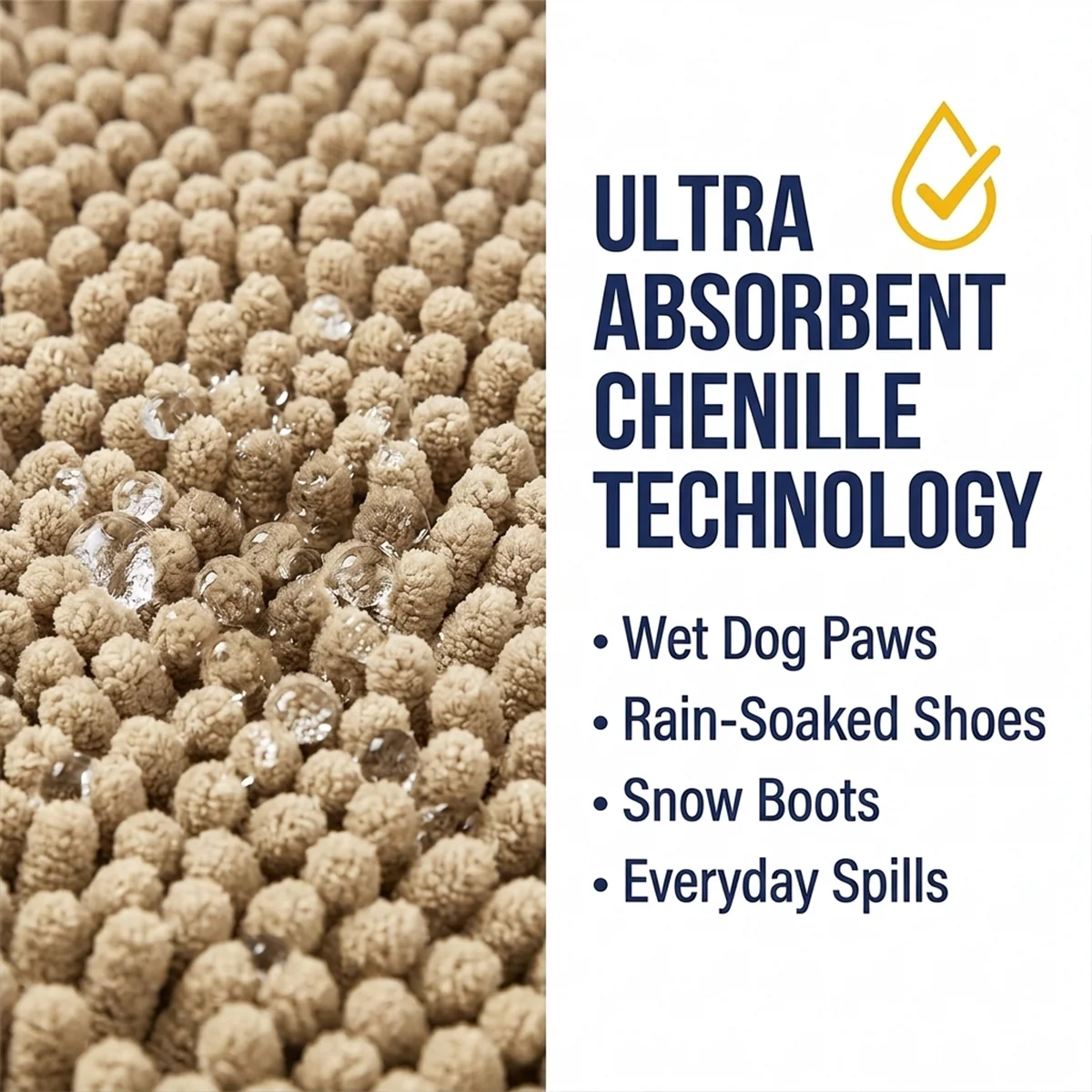 Muddy Mat® DuoMax Hundedørmatte for sølete poter – Absorberende matte med to teksturer chenille inngangsmatte Muddy Carpet®, mikrofiber hurtigtørkende, sklisikker maskinvaskbar innendørsmatte