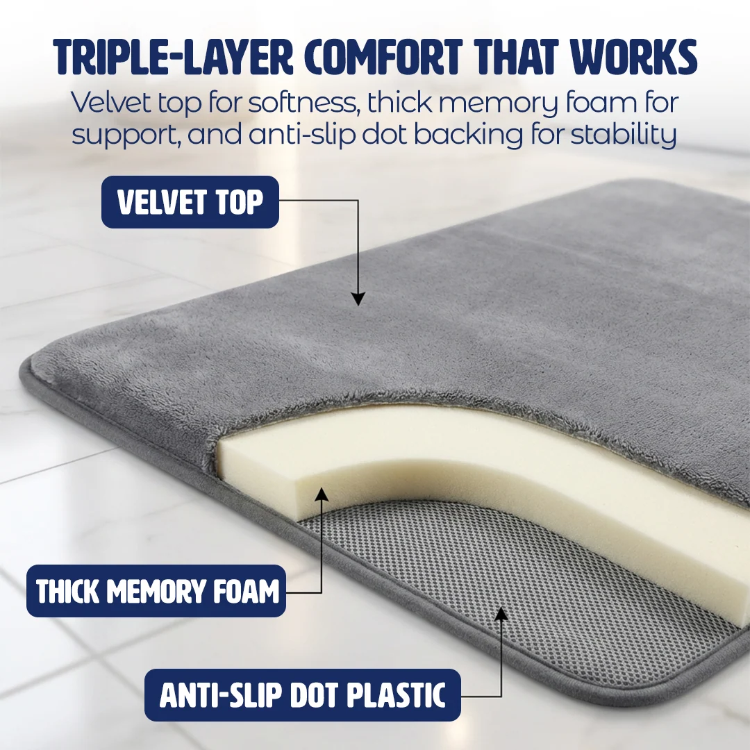 Muddy Mat® Memory Foam Bath Mat Set 2 Piece – Velvet Soft Non Slip Bathroom Rugs Set, Thick Absorbent Washable Bath Mats for Bathroom Floor and Shower, 20"x30" + 20"x20" U-Shaped