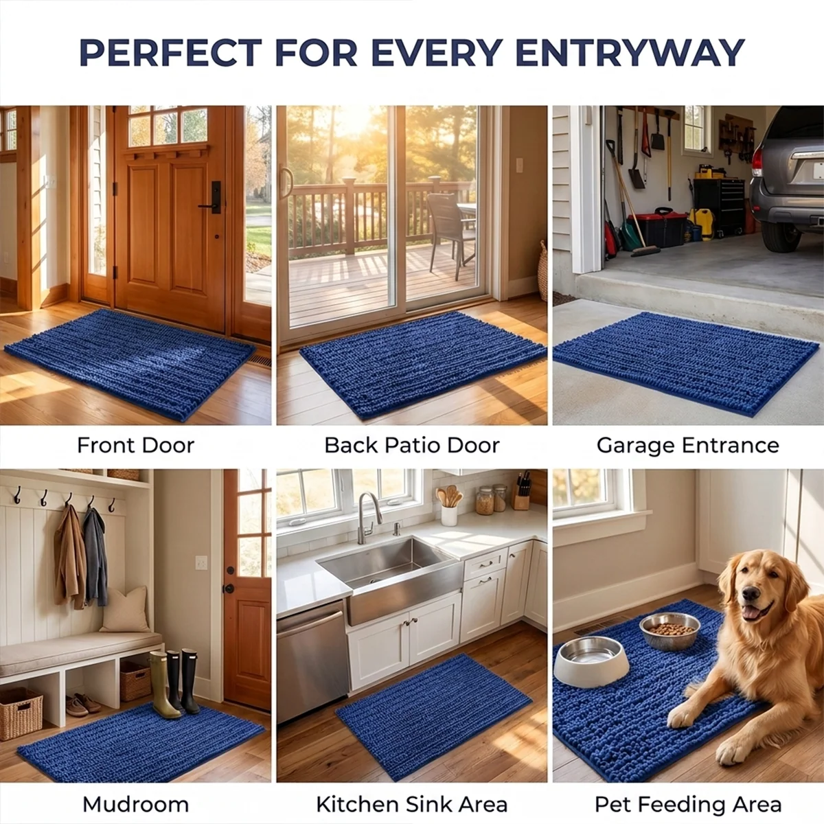 Muddy Mat® DuoMax Hundedørmatte for sølete poter – Absorberende matte med to teksturer chenille inngangsmatte Muddy Carpet®, mikrofiber hurtigtørkende, sklisikker maskinvaskbar innendørsmatte