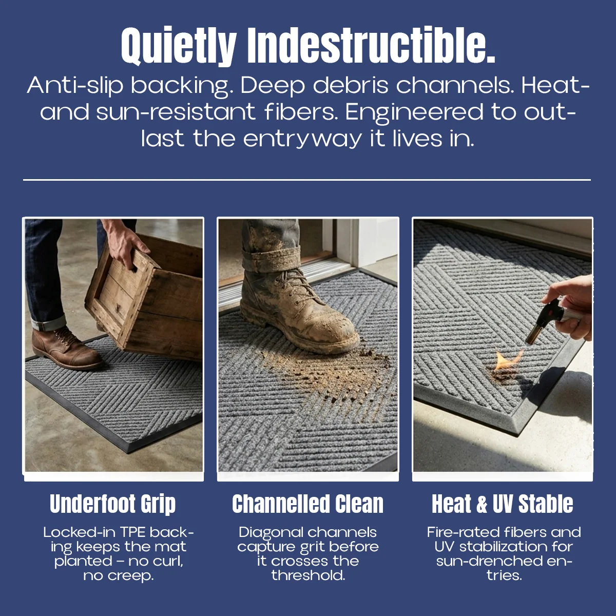 Muddy Mat® Tapete de puerta exterior 3D resistente Meshy Mat con estampado