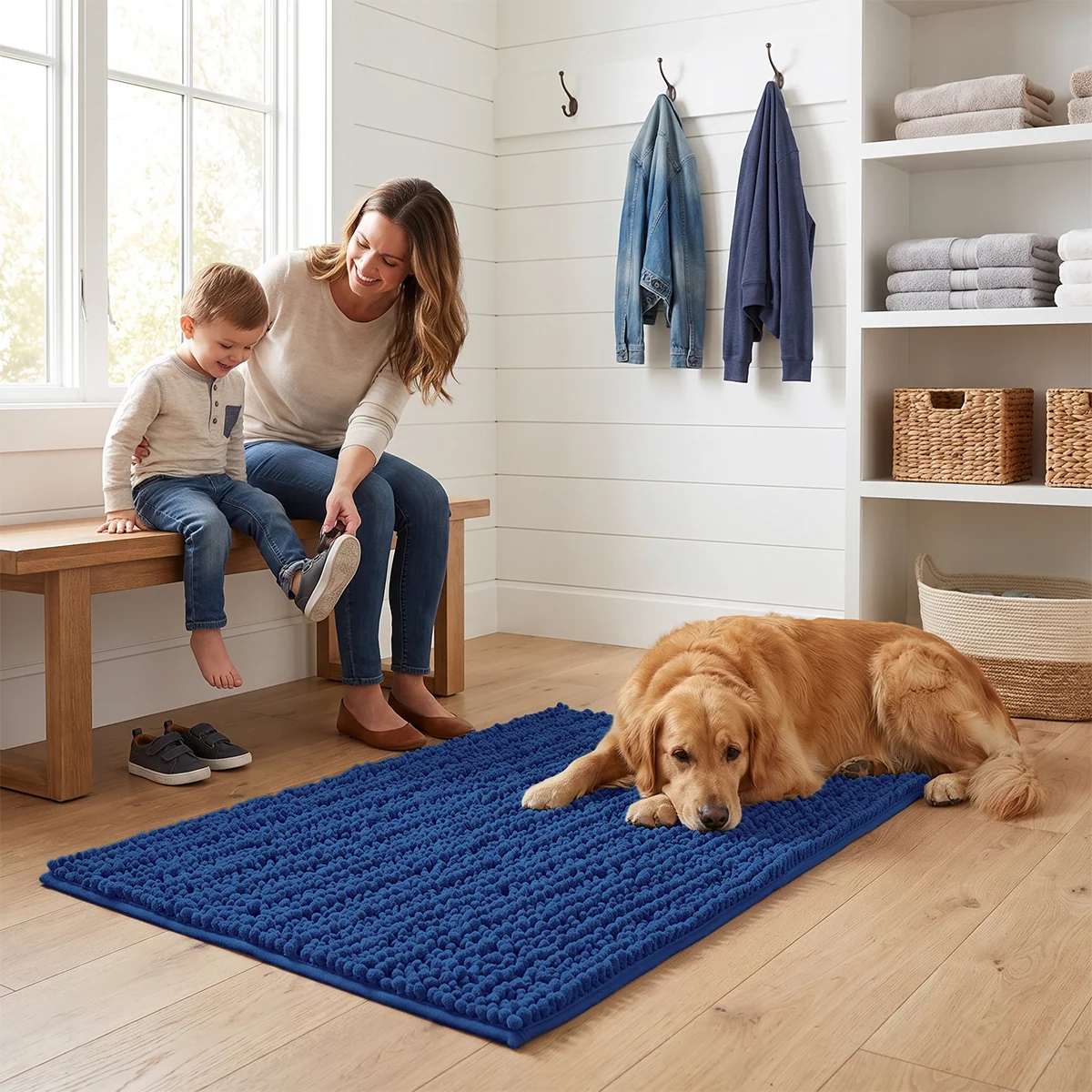 Muddy Mat® DuoMax Hundedørmatte for sølete poter – Absorberende matte med to teksturer chenille inngangsmatte Muddy Carpet®, mikrofiber hurtigtørkende, sklisikker maskinvaskbar innendørsmatte