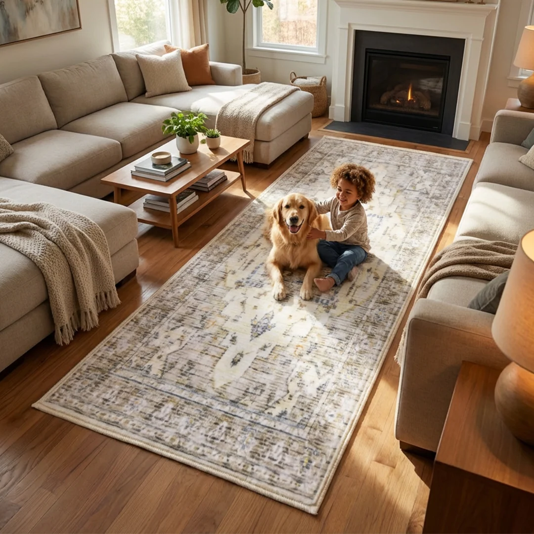Alfombra lavable Tuscany, de pelo bajo suave, antideslizante y apta para mascotas para sala de estar, dormitorio y comedor