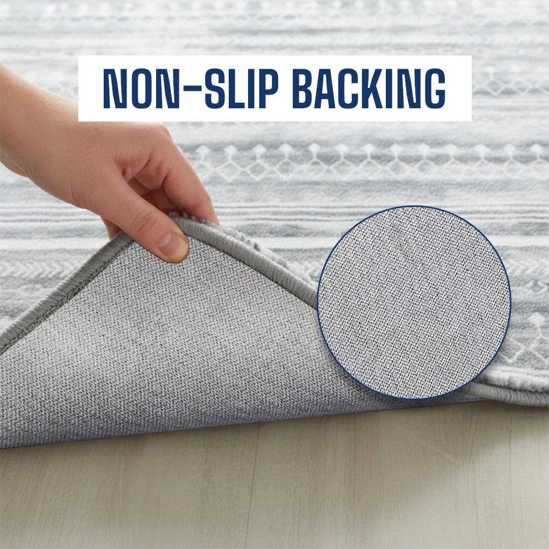 Greyline Washable Area Rug, Modern Soft Low Pile Carpet, Non Slip and Pet Friendly for Home